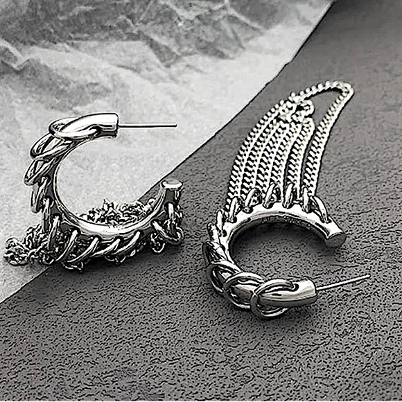 Silver Chain Hoop Link Earrings Punk Retro Y2K - Picture 5 of 6